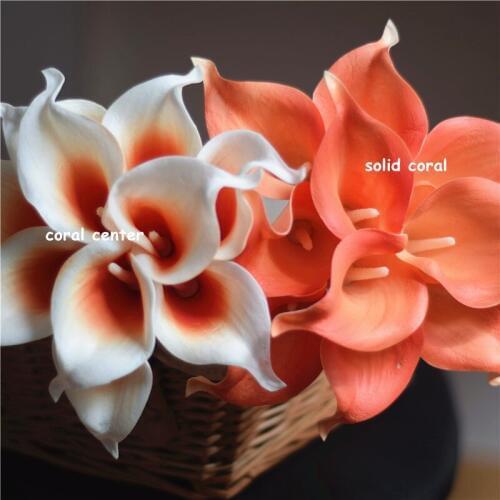 Coral collection Calla Lilies Real Touch Flowers artificial flowers Silk Wedding Bouquets, Centerpieces, Wedding Decorations