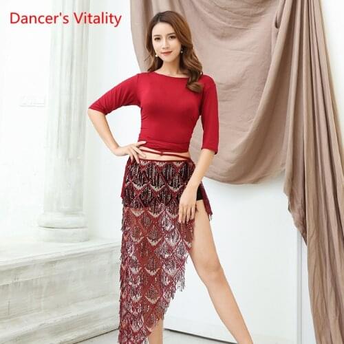 Women Belly Dance Sexy Modal Top+irregular Long Skirt 2pcs Oriental Dance Performance Costume 4 colors Free Delivery