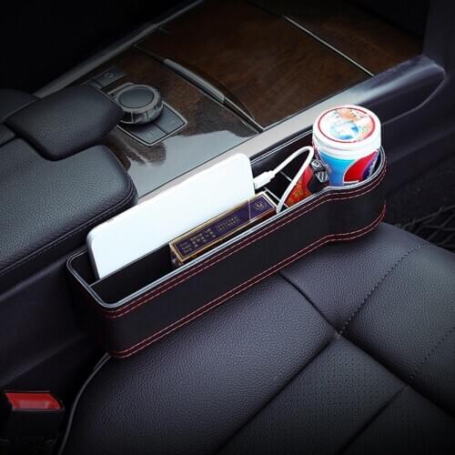 Car Passenger Seat Slot Storage Box Dual USB Ports Phone Keys Holder Container