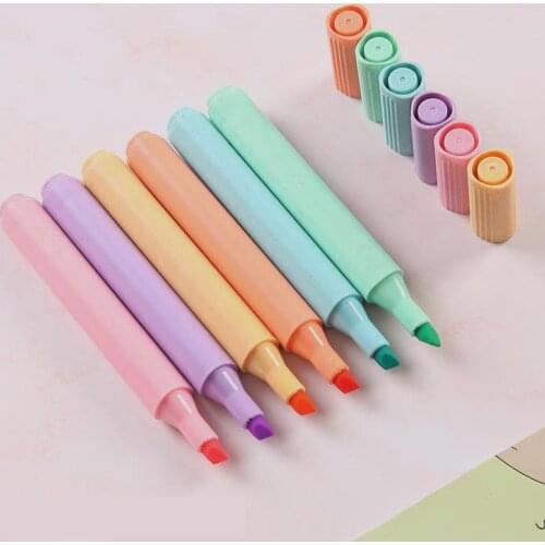 6pcs/set Light Color Marker Pen Triangle Fluorescent Pen Multi Color Diy Photo Album Journal Fluorescent Pen Student Stationery
