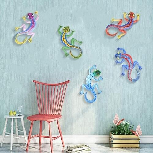 5Pcs Metal Gecko Wall Decor 12 Inch Gecko Art Craft Sculptures Lizard For Outdoor Backyard Porch Lawn Fence Wall Decoration