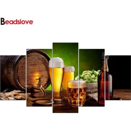 Beer Barrel Bottle Hop Malt Square Round Drill Mosaic Diamond Painting Cross Stitch DIY 5D Full Embroidery 5 pcs wall decor