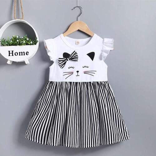TELOTUNY dress Toddler Kid Baby Girl Sleeveless Cartoon Cat Printed Striped Princess Dress Clothes set baby dress summer 2020apr