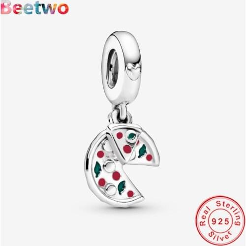 Fit Original Pandora Bracelet Real 925 Silver Pizza Dangle Charm 925 Silver Charms Bead Berloque Women DIY Jewelry