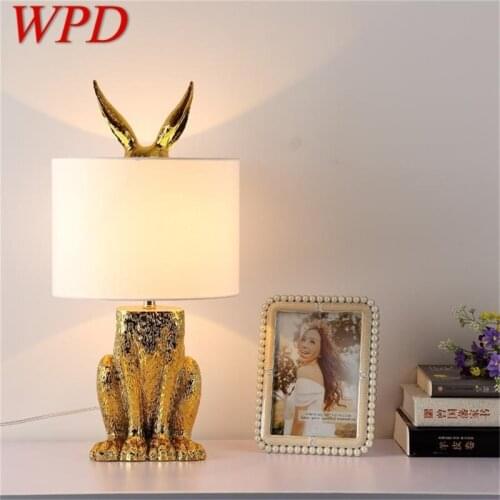 WPD Resin Table Lamp Modern Creative Gold Rabbit Lampshade LED Desk Light for Home Living Room