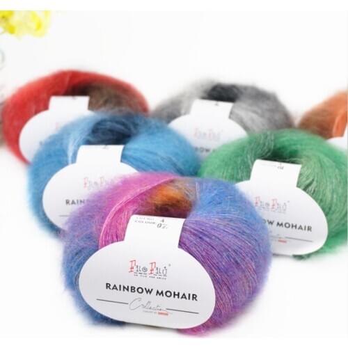 Rainbow section dyed mohair yarn hand-knitted gradient diy super