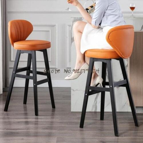 Solid Wood Light Luxury Bar Chair Home Modern Minimalist Backrest High Stool Bar Stool Front Desk Net Red Bar Chair