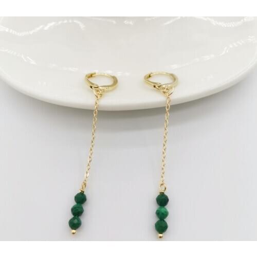 Malachite Earrings 14K Gold Filled Chains Delicate Faceted Gemstones Pendants Dangle Hoops Boho Boucles Oreilles Women Earrings