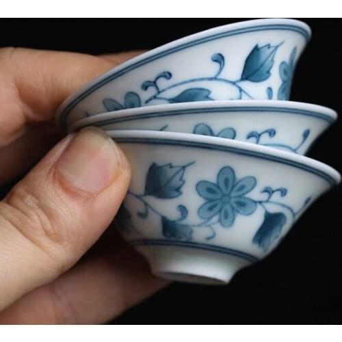 90s blue and white tangling pattern hat thin tire tea cup high temperature ceramic underglaze color hand-painted NO.YZ69