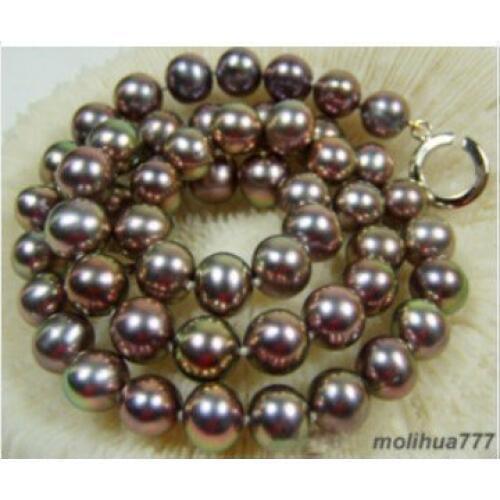 Chocolate 12MM Brown Shell Pearl silver clasp Necklace &Gift