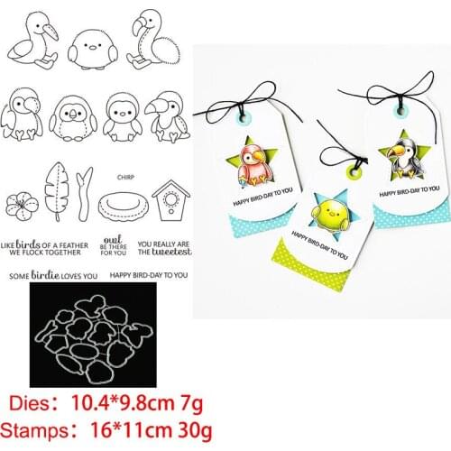 Parrot Birds Clear Stamps and Metal Cutting Dies DIY Scrapbooking Photo Album Crafts Seal Punch Stencils Stamp and Die Sets