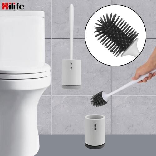 TPR Silicone with Holder Handle Soft Bristles Wall Mounted Toilet Bowl Brush Bathroom Cleaning Set WC Accessories Floor Standing