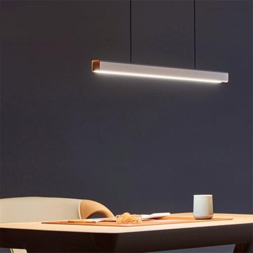 Modern Fish Line Long Wood Led Pendant Lights For Kitchen Dining Room Minimalist Design Hanging Lamp Lustre Office Pendant Lamp