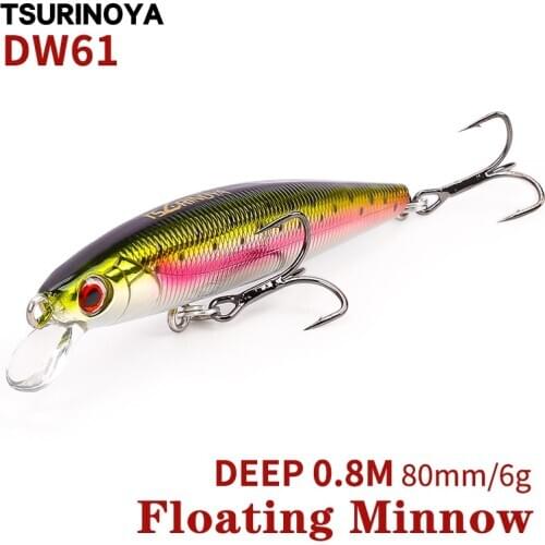 TSURINOYA DW61 Floating Minnow Hard Fishing Lure 80mm 6g Depth 0-0.8m Topwater Lure Artificial Hard Bait Floating Minnow Lure