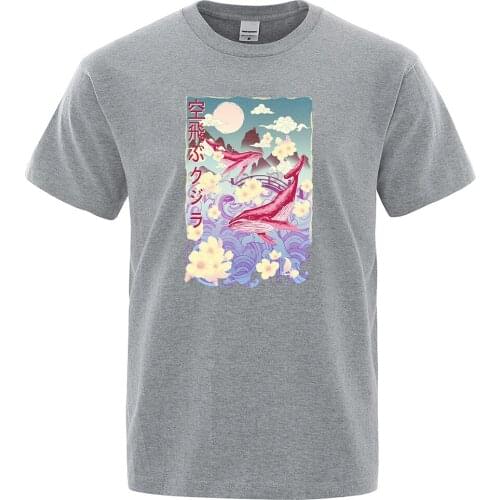 Harajuku Vintage T-Shirts ManS Japanese Painting Whale Printed Tee Cool Summer Round Neck Tshirt Vogue Big-Size Men Tshirts