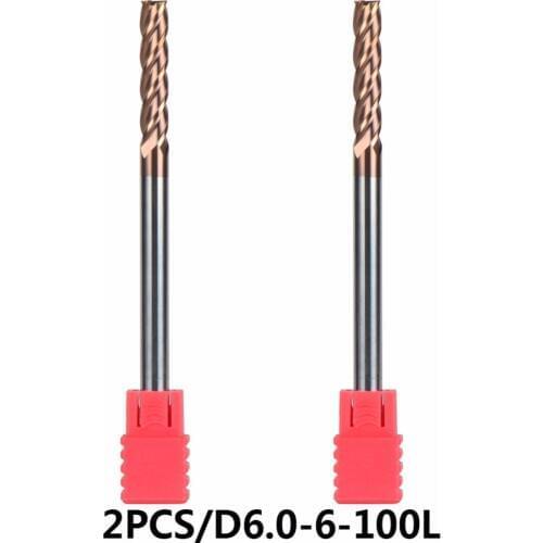 Top Quality Tungsten Steel End Mills HRC55 2pcs/lot D6-6-100 4 Flute Flattened Head CNC Milling Cutters Carbide End mills