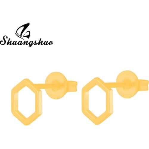Shuangshuo Simple Korean Creative Geometric Hexagon Stud Earrings for Women Small Ear Studs Earing Brincos Jewelry Girls Gift