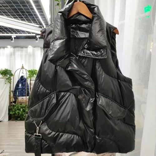 LY VAREY LIN Spring Autumn Women Sleeveless Causal 90% White Duck Down Jacket Asymmetric Length Beige Windpoof Basic Outwear