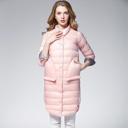 Woman winter Padded Warm Coat Light Duck Down Jacket Long Female Overcoat Slim Solid Winter Coat Portable Parkas Oversized pink