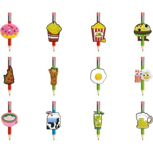 100Pcs/lot Creative Food Image PVC Pen Cover Popcorn Fries Milk Pencil Topper Straw Stethoscope Charm Stationery DIY Craft