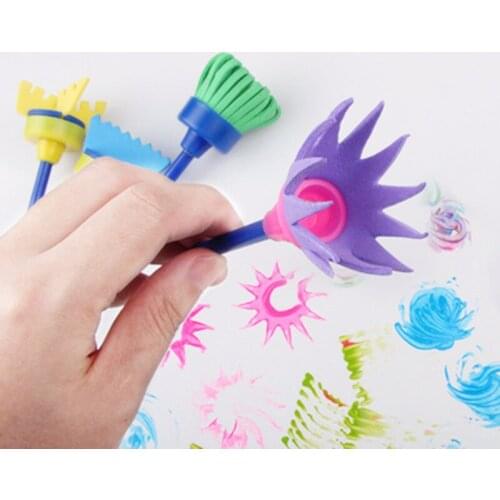 4Pcs Sponge Paint Brush Rotating Head Broom Brush Painting Graffiti Sponge Brush Kid DIY Art Supplies Gifts Early Toy