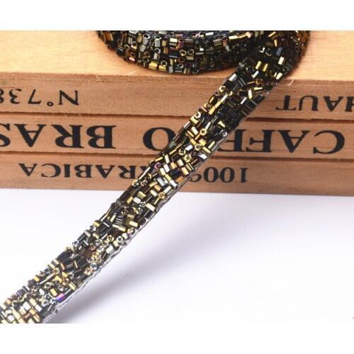 5yard/Lot Beaded Trim Hot Fix Ribbon Diy Handmade Garment Collar Neckline Iron On Tape DIY Accessories 1cm Wedding Decoration