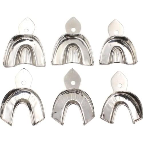 6Pcs/Set Dental Impression Trays Stainless Steel Materials Teeth Holder No Holes Dentist Tools Dental Lab Instrument