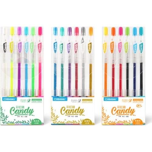 6pcs Candy Rainbow Color Gel Pens Set 0.5mm Ballpoint Juice Colors Art Marker Liner Drawing Paint School E6401