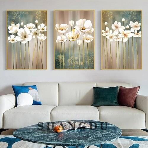 5D DIY Diamond Painting Modern White Flower Cross Stitch Kit Full Drill Square Embroidery Mosaic Picture Rhinestones Wall Decor