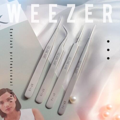 1 PCS Glamlash Anti-Static Tweezer Stainless Steel Curved Tweezer ESD ST SA Series Black Straight Tip Forceps Makeup Aid Tool