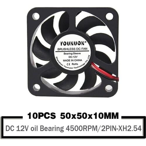 10Pcs YOUNUON Brushless Cooling Fan 5010 12V DC 2Pin 50X50X12 50mm 5cm 9 Blades