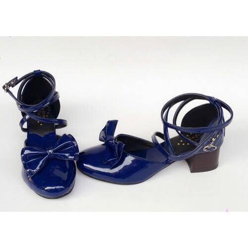 Princess sweet lolita shoes loliloli yoyo big size ultramarine bright skin buckle strap high heel boots an1255