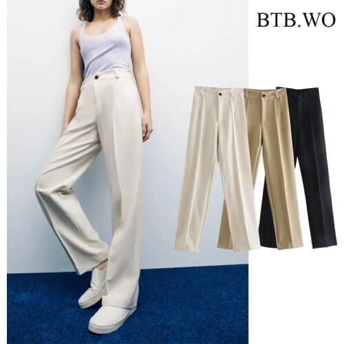 BTB.WO Pants Za Women Fashion Chic Office Wear Causal Black Pantalones Vintage High Waist Zipper Fly Female Trousers Mujer