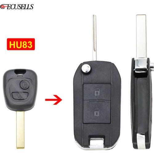 2 Button Flip Smart Key Case Folding Remote Car Key Shell Upgrade for Peugeot 107 207 307 407 408 Key Blade with Groove HU83