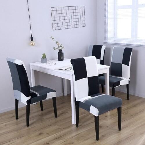 Spandex Stretch Minimalist Black White Plaids Pattern Chair Cover Elastic Anti-dirty Slipcover For Wedding Banquet Dining Chairs