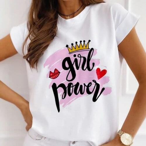 FIXSYS Girl Power Red Lips Printed Tshirts Summer New Fashion Short Sleeve Women T-shirt Ladies Harajuku Casual O-neck Tops Tee