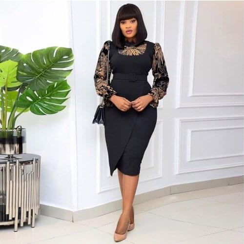 HIJABMUSS Middle East Womens Print Stitching Professional Slim Elegant Commuter Style Dress African Large Womens Clothing