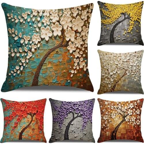 Personality Art Oil Painting Mosaic Tree Cushion Cover Pillow Case Pillow Cover Car Sofa Decorative Back Cushion Cover