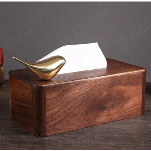 Chinese Black Walnut Tissue Boxes Gilded Bird Decorative Napkins Storage Box Living Room Paper Towel Organizer Home Decoration