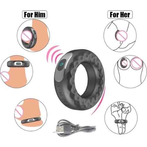 Penis Ring Vibrator Delay Ejaculation Male Masturbator USB Charged 10 Frequency Strong Vibrating Cock Ring Adult Sex Toy For Men