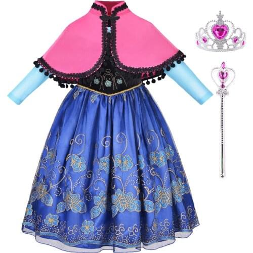 Girl Anna Cosplay Costume Snow Queen Kids Princess Dress Anna Wig Baby Girl Birthday Party Christmas Fancy Evening Dress