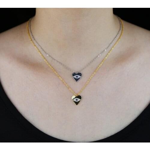 Heart shape pendant engraved cz evil eye lucky women necklaces 2020 high quality wholesale fashion jewelry