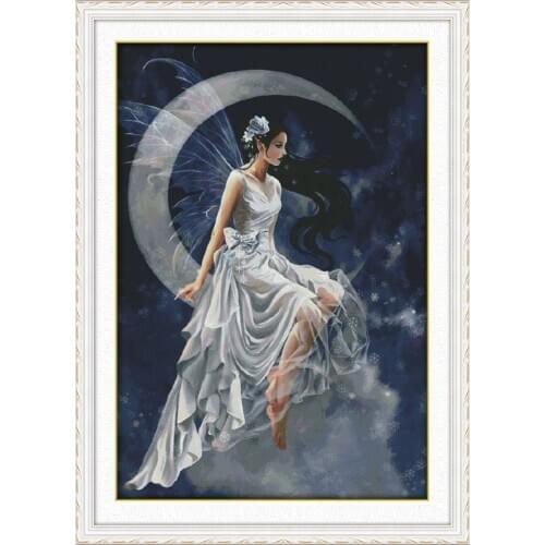 The moon fairy (1) cross stitch kit beauty women 18ct 14ct 11ct count print canvas stitches embroidery DIY handmade needlework
