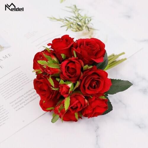 Meldel 18 Heads Silk Rose Artificial Flowers Bouquet Fake Rose Flowers Home Decoration for Wedding Party Birthday Big Bunch Rose
