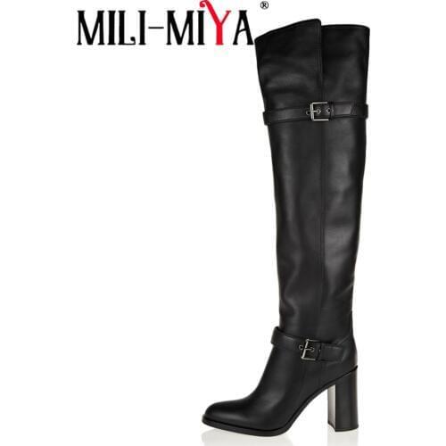 MILI-MIYA 2019 New Genuine leather boots short plush fashion over the knee high boots women boots round toe Autumn winter boots