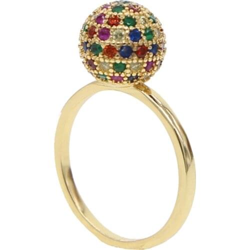 Fashion classic globe ball ring for women girl mirco pave mini colorful cz bling simple party jewelry gold filled gift wholesale