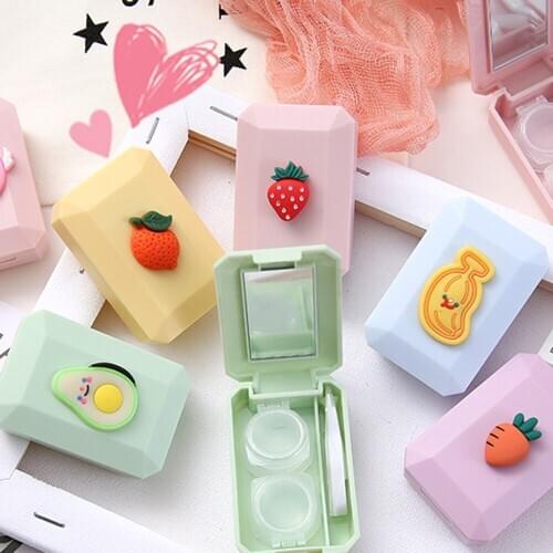 Cartoon fruit Contact Lens Cases With Mirror For Girls Travel Kit Holder Container Travel Accessaries Support Gift