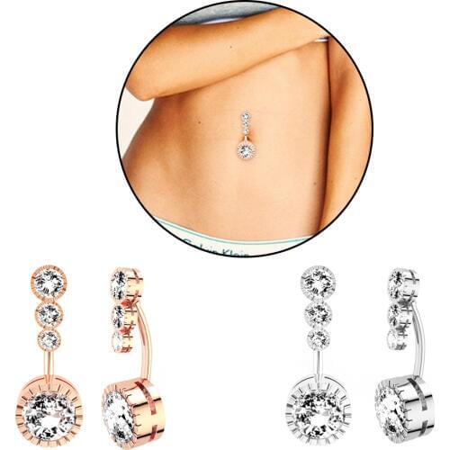 14ga*10mm 4 Crystal CZs Navel Rings 316L Surgical Steel Belly Button Rings Women Men Body Jewelry Belly Piercing Nombril Ombligo