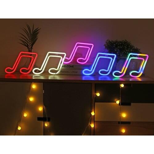 Music Note Neon Sign Wall Hanging Neon Light USB Battery Operated Night Light for Party Holidays Bar Home Decor Birthday Gift