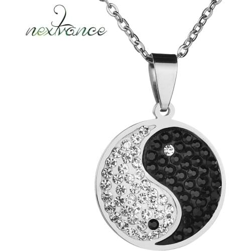 Nextvance Rhinestone Tai chi Pendant Necklace Black White Yin Yang Choker Necklaces for Best Friend Gift Chinese Style